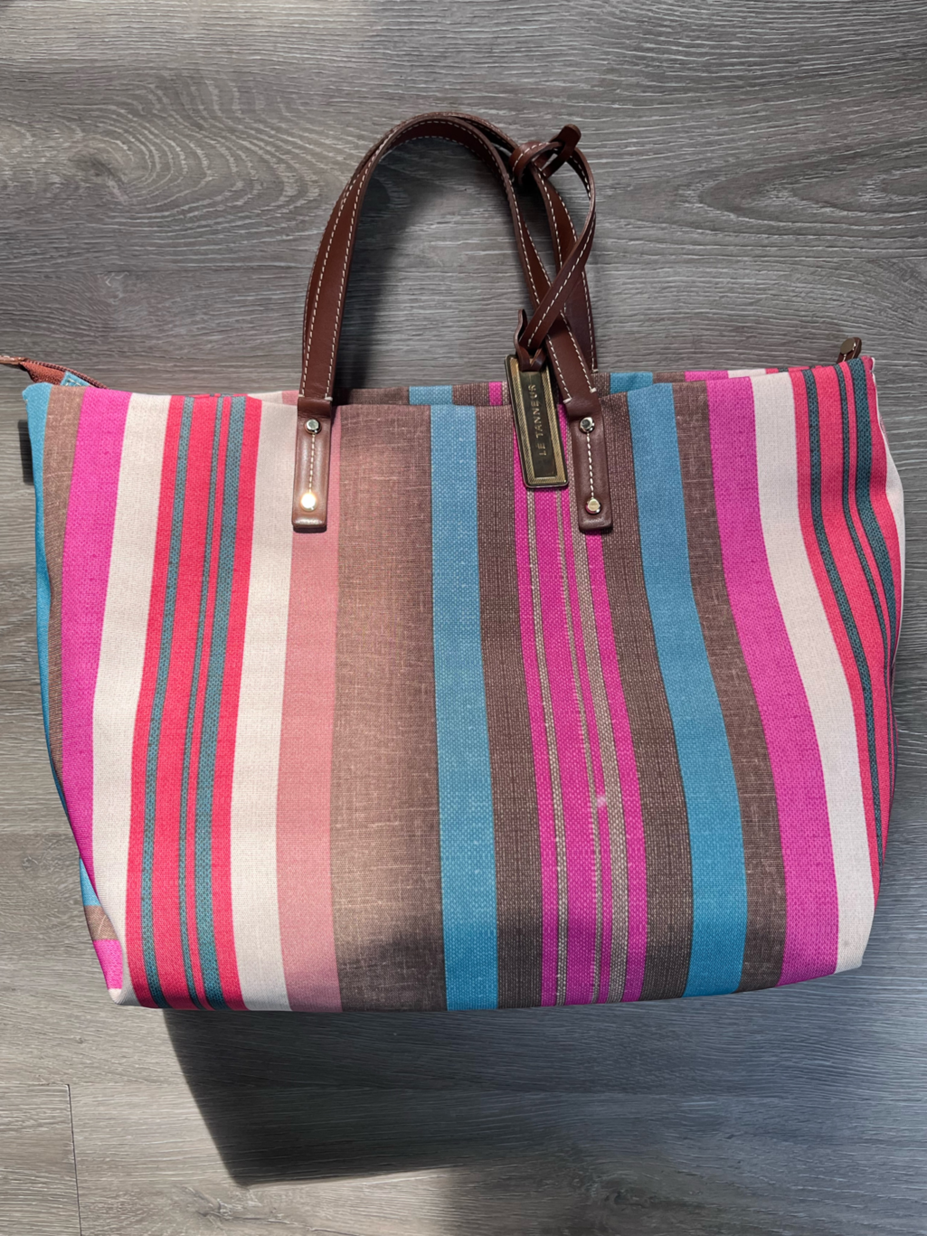 Le Tanneur Twilight Canvas Tote In Pink, Blue, Brown — image 6 of 8